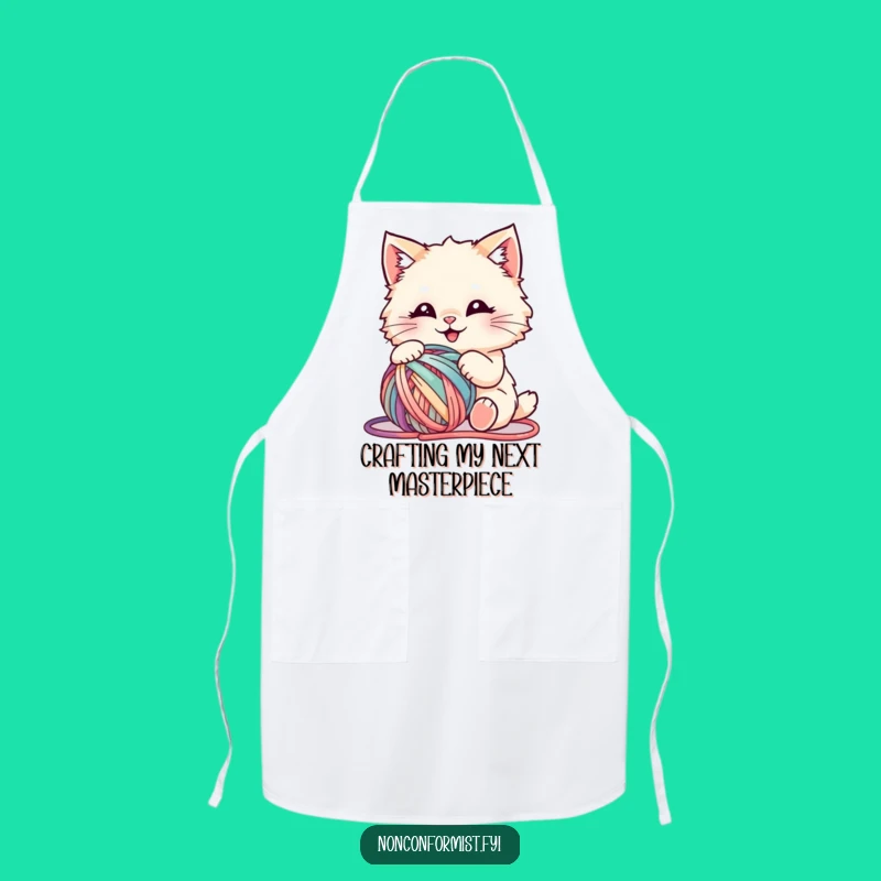 Funny Fluffy Cat Yarn Apron - Chef's Delightful & Humorous Kitchenwear