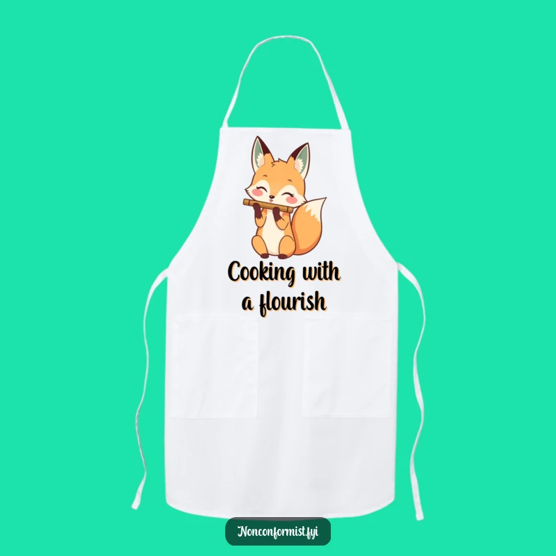 Funny Fox Flute Tail Apron: Musical Character Chef, Kitchen Humor Gift