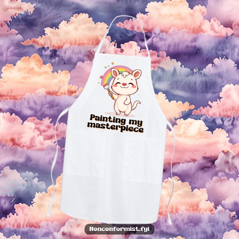 Funny Apron: A silly-grinning animal attempts to paint a vibrant rainbow, adding color and humor to the kitchen.