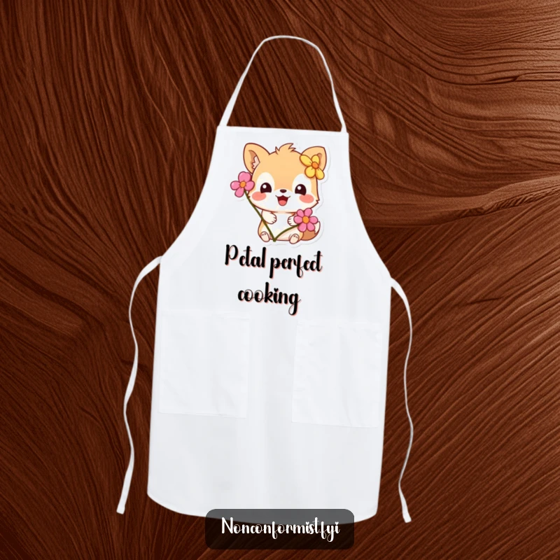 Funny Apron: An animal character wearing a flower on its ear while 'cooking', bringing joyful, humorous vibes to the kitchen.