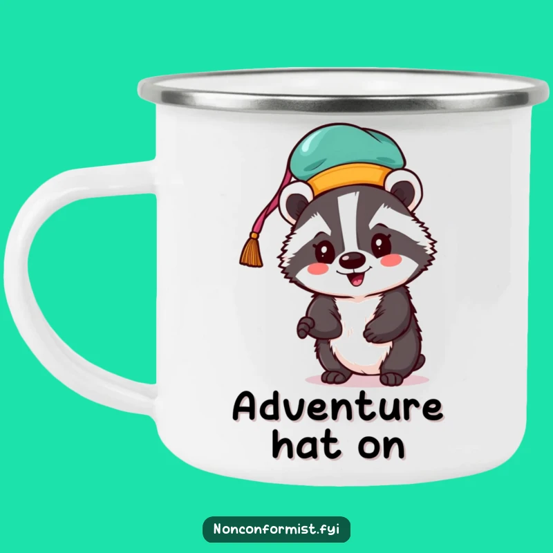 Funny Badger Hat Camping Mug: Adventure with Enthusiasm!