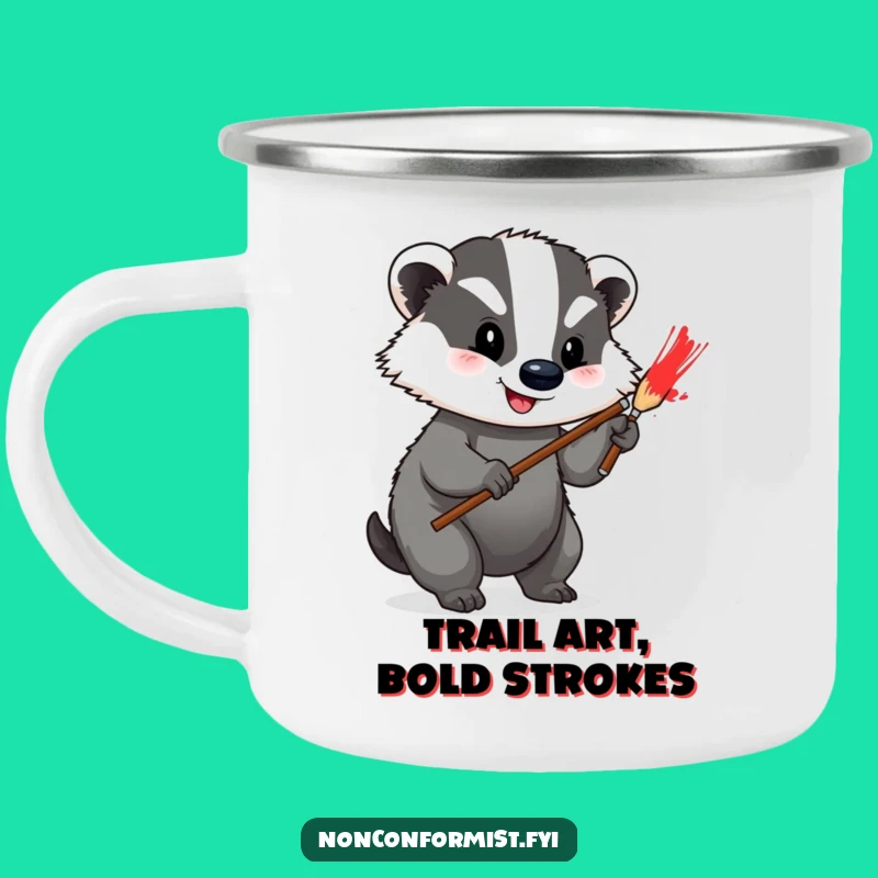 Funny Badger Artist Camping Mug: Adventure Art Funny Gift