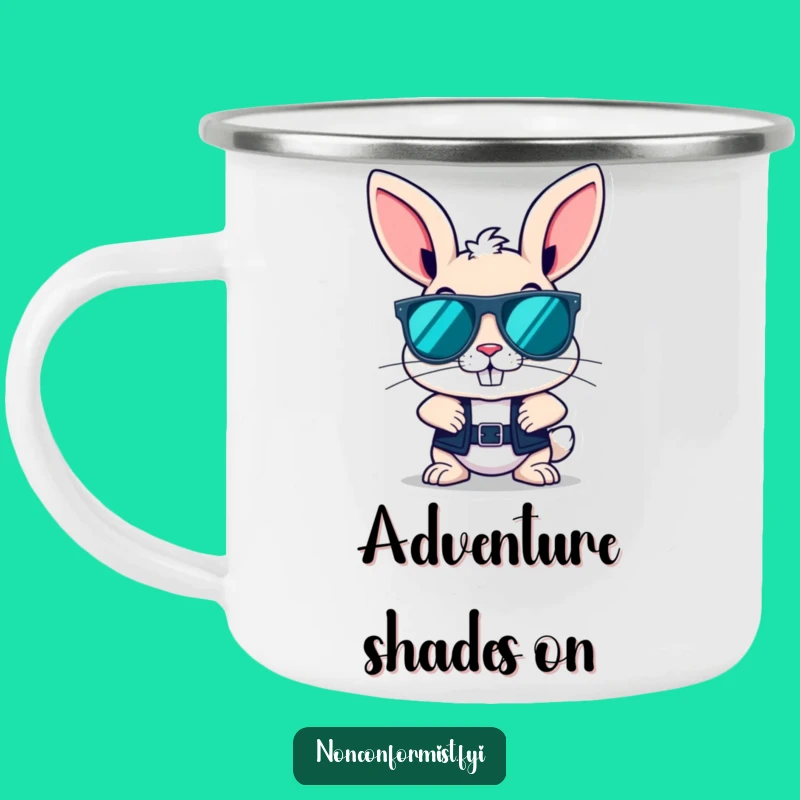 Funny Bunny Sunglasses Camping Mug: Rebellious Character Drinkware for Outdoors