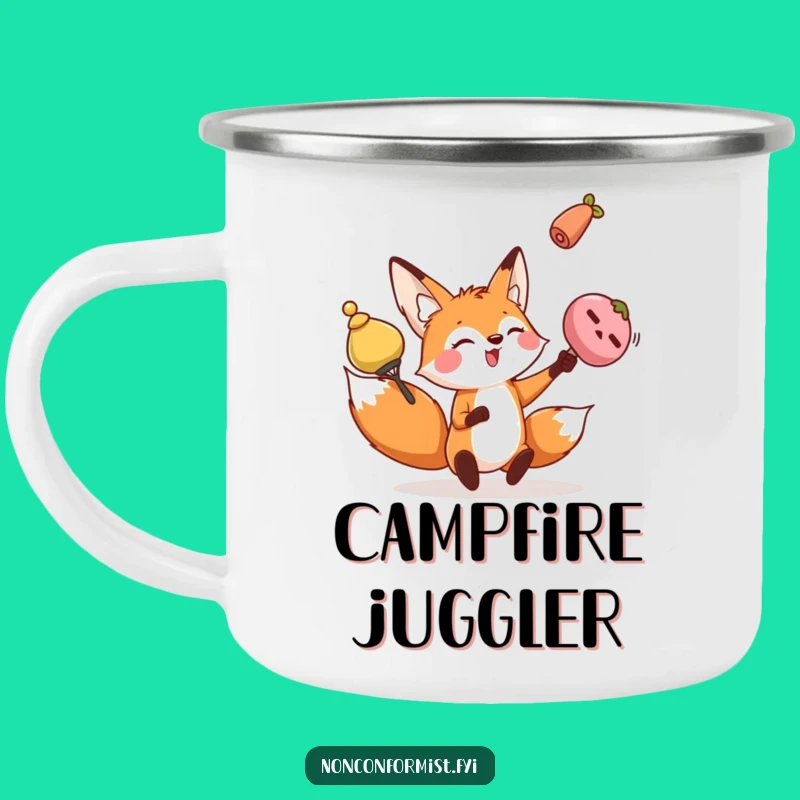 Funny Fox Camping Mug: Juggling Adventures, Great Outdoor Gift!