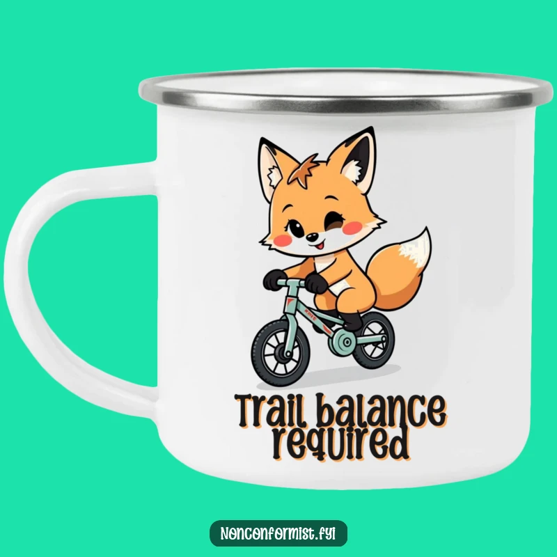 Funny Fox Unicycle Camping Mug: Quirky Character Drinkware for Trail Fun