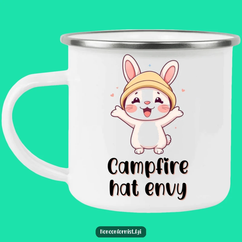 Funny Rabbit Bear Hat Camping Mug: Cute Character, Outdoor Fun Gift
