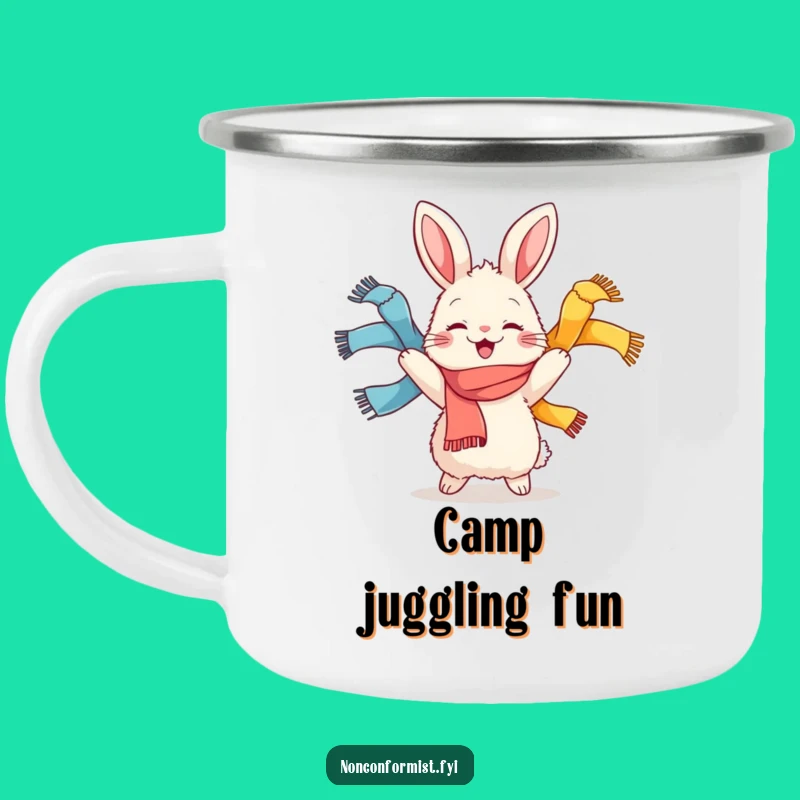 Funny Rabbit Juggling Scarves Camping Mug: Adventure Fuelled by Joy