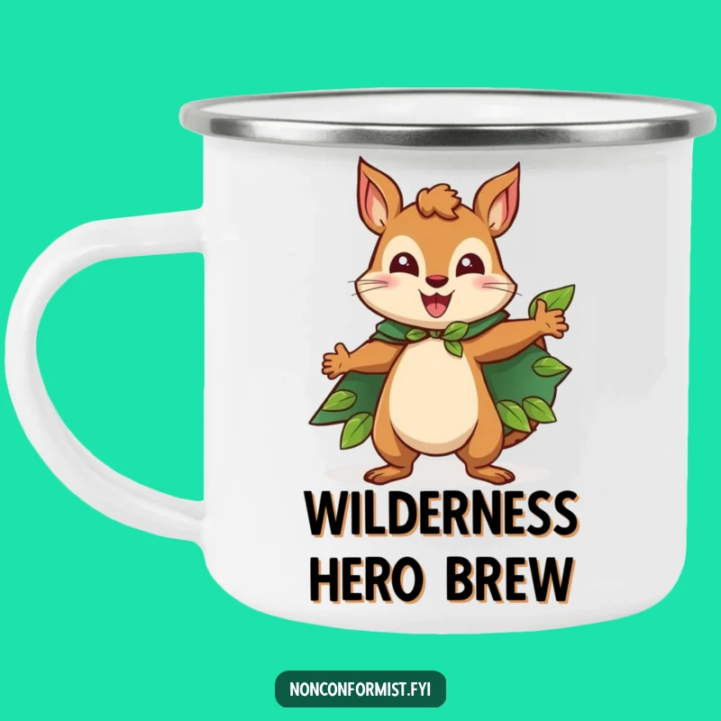 Funny Squirrel Camping Mug: Outdoor Leaf Cape, Heroic Adventure, Perfect Funny Gift