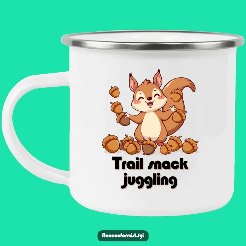 Funny Squirrel Juggling Acorns Camping Mug - Trail Mix & Laughter Included!