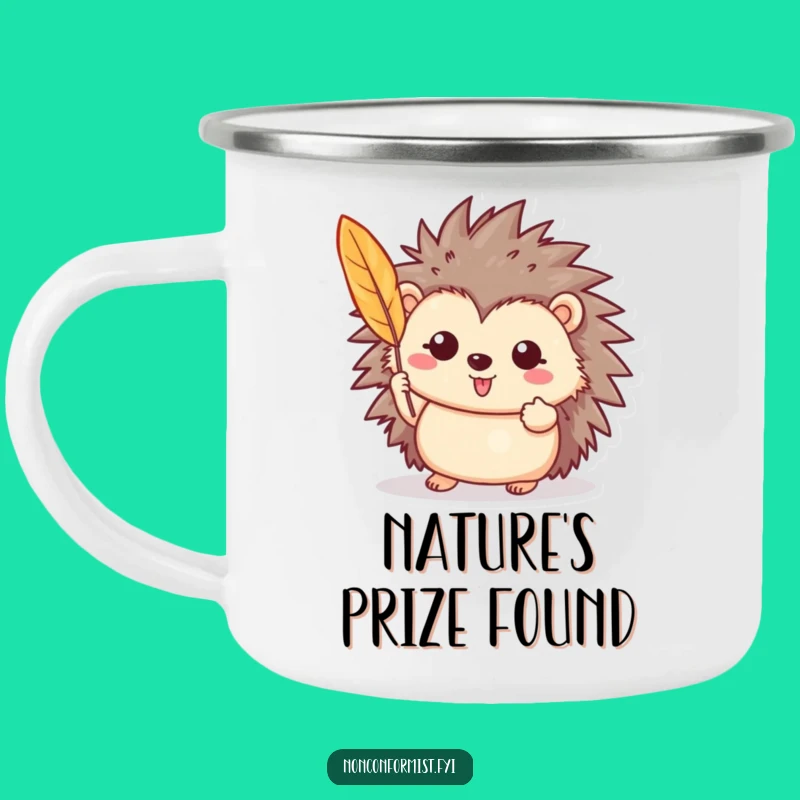 Funny Hedgehog Feather Camping Mug: Proud Character, Outdoor Nature Gift
