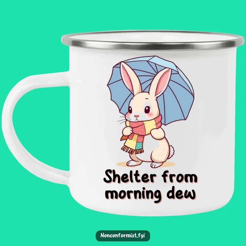 Funny Rabbit Camping Mug: Patchwork Scarf Umbrella Adventure, Ideal Funny Gift