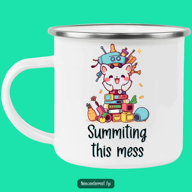 Funny Animal Builder Camping Mug: Sturdy, humorous stacking design, perfect outdoor gift.