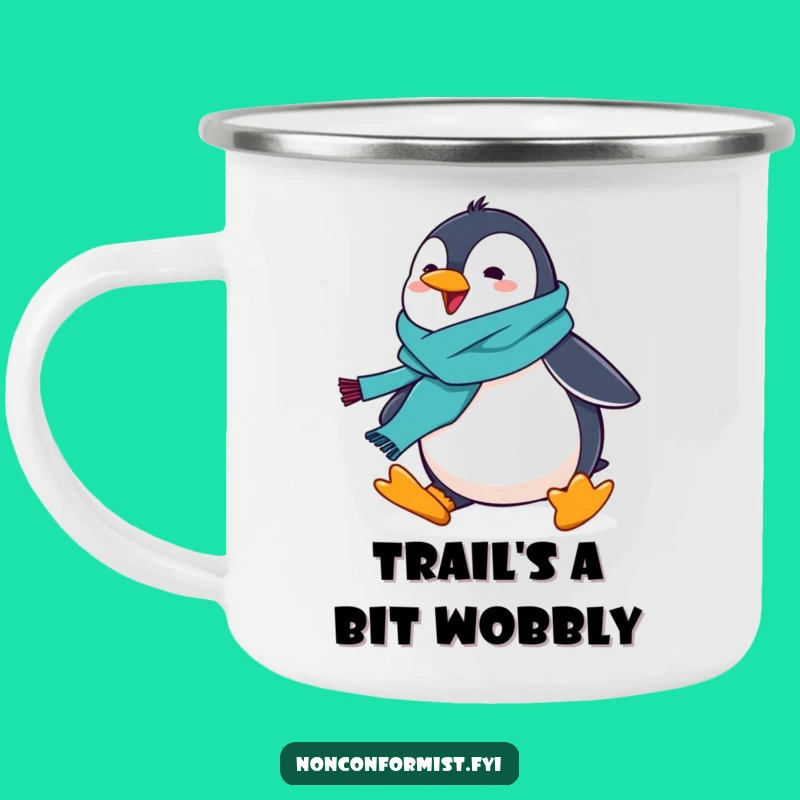 Funny Penguin Scarf Camping Mug: Durable & Hilarious Outdoor Companion