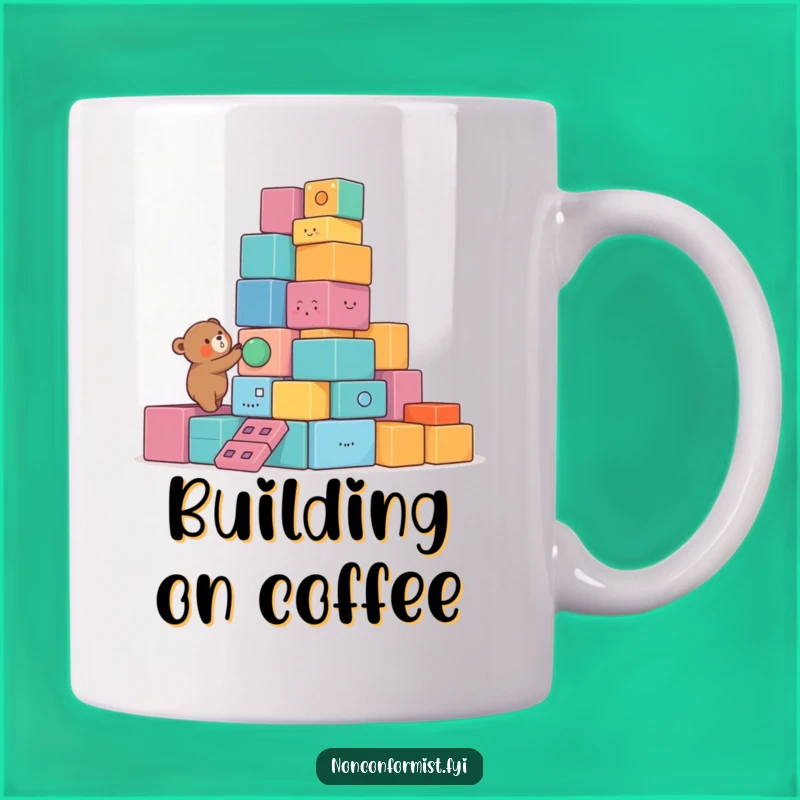 Funny Bear Mug: Lopsided Tower Builder, Colorful Blocks, Perfect Funny Gift for Bear Lovers
