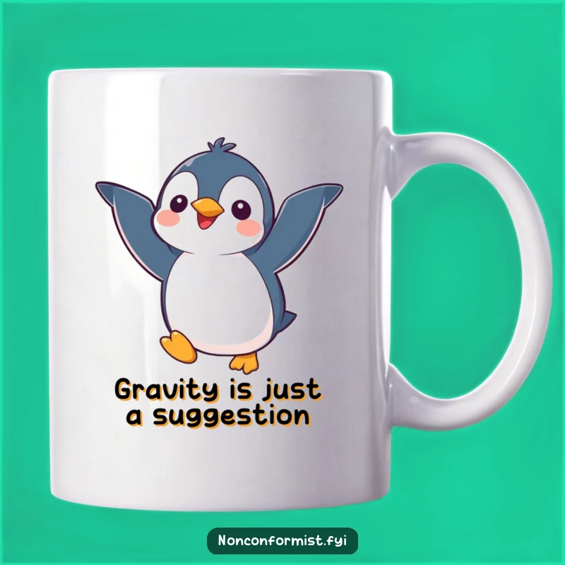 Funny Penguin's Flying Fiasco Mug: Adorable Kawaii Character Gift for Bird Lovers
