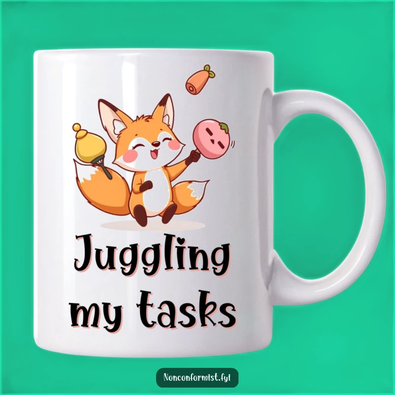 Funny Fox Mug: Juggling Fun, Perfect Gift for Multitaskers!
