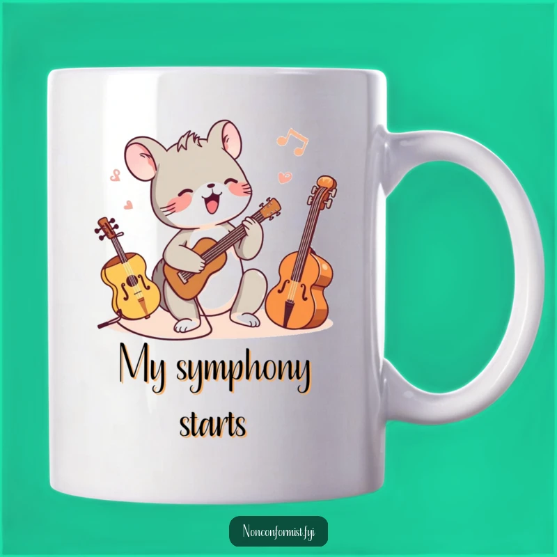 Funny Animal Musician Mug: Joyful tunes, big and small instruments, perfect gift.