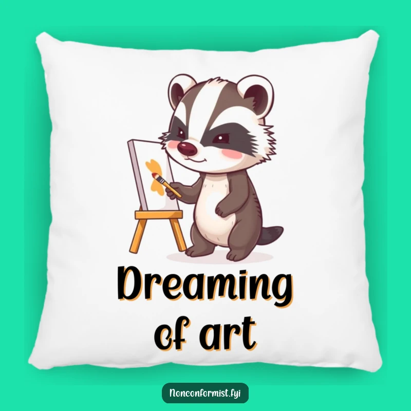 Funny Badger Artist Pillow: Cozy Comfort for Creatives!