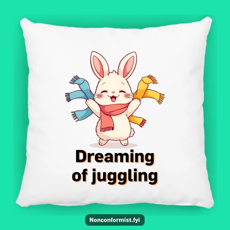 Funny Rabbit Juggling Scarves Pillow: Cozy Comfort with Joyful Flair