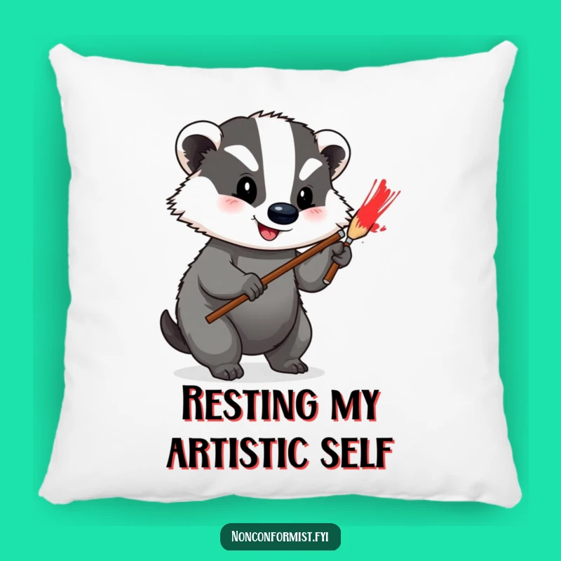 Funny Badger Artist Pillow: Cozy Canvas Funny Gift