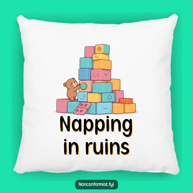 Funny Bear Pillow: Cozy Tower Builder, Colorful Blocks Comfort, Perfect Funny Gift