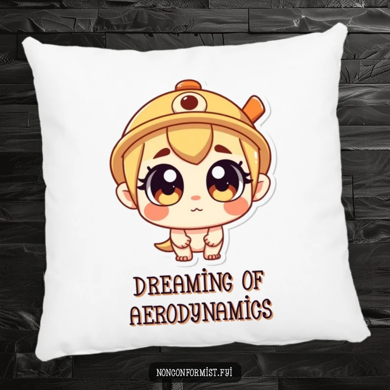 Funny Pillow showcasing a curious character with a propeller hat, offering comfort and a touch of playful design. A soft and funny gift.