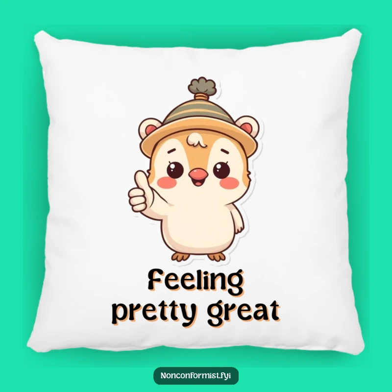 Funny Quirky Hat Creature Pillow: Cozy comfort with a thumbs up, ideal accent gift.