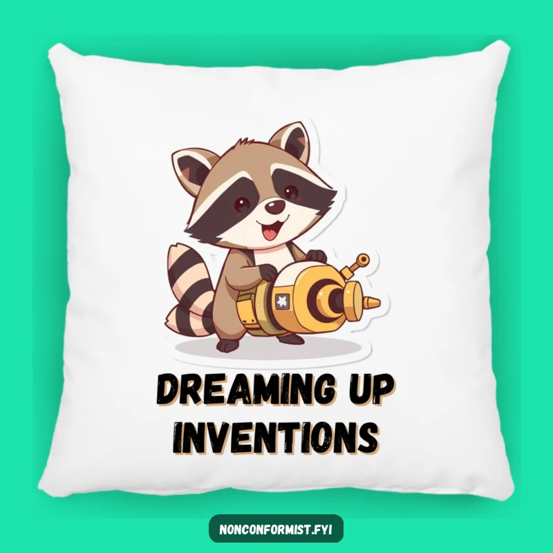 Funny Raccoon Contraption Pillow: Comfy Humor for Your Couch!