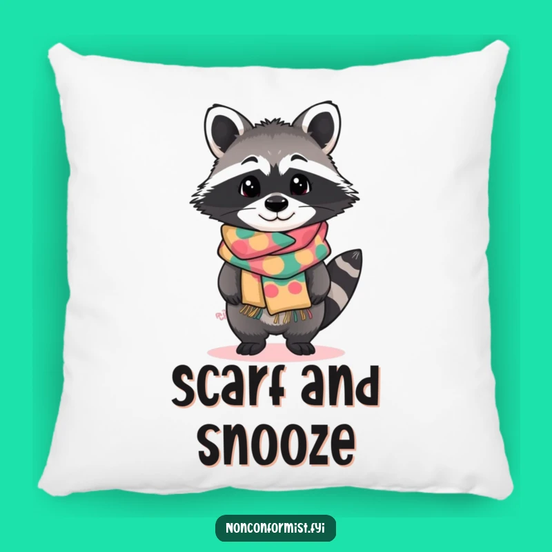 Funny Raccoon Scarf Pillow: Curious Tilt Cushion, Gift