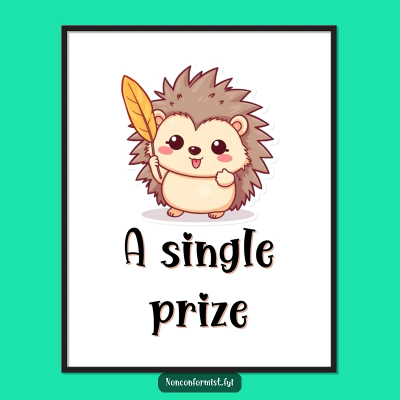 Funny Hedgehog Feather Digital Art: Proud Character, Instant Charm Gift