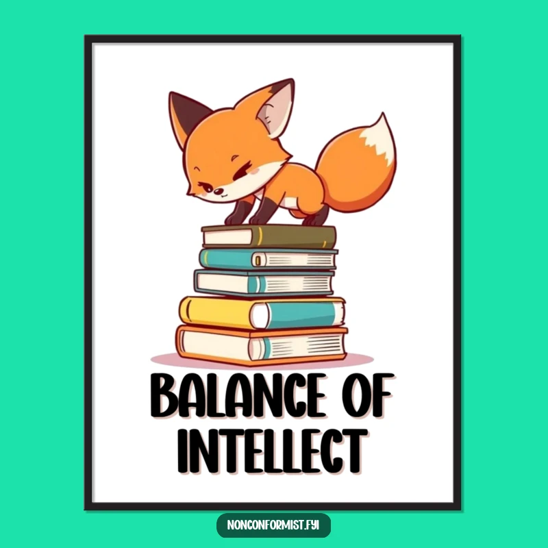 Funny Fox Book Balance Digital Art - Determined Reader Download - Humorous Gift