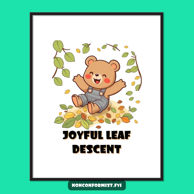 Funny Bear Leaf Slide Digital Art - Playful Autumn Scene Download - Humorous Gift