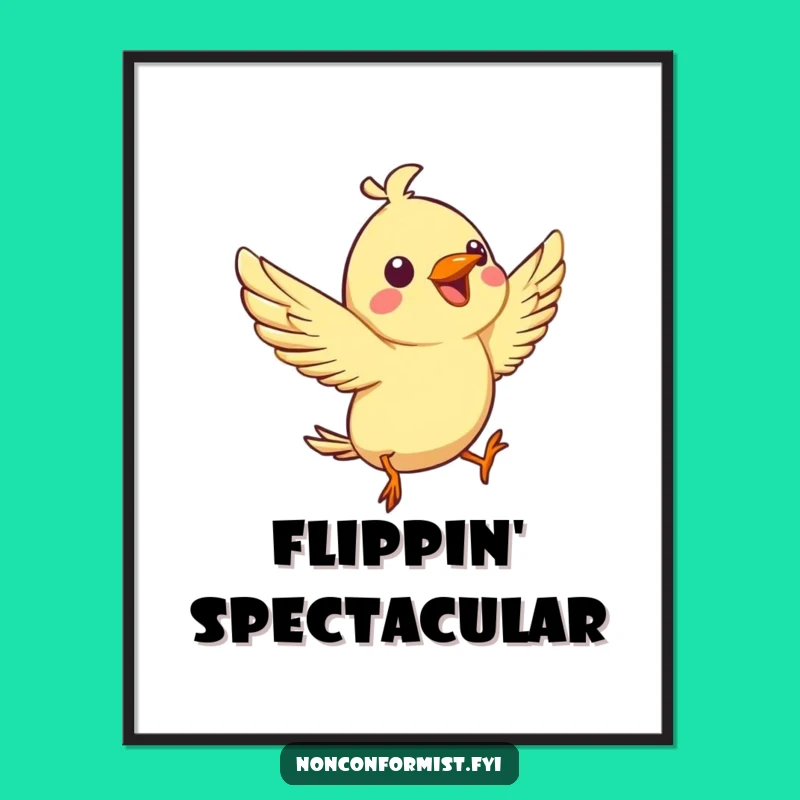 Funny Bird Aerial Flip Digital Art: Joyful Chirp Print, Gift