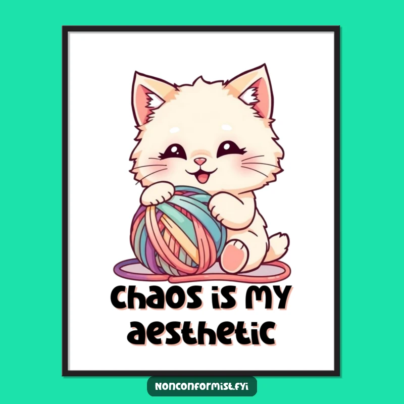 Funny Fluffy Cat Yarn Digital Art - Instant Humorous Decor for Cat Lovers