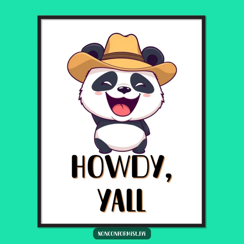 Funny Panda Cowboy Art Print: Roaring Character Decor for Playful Walls
