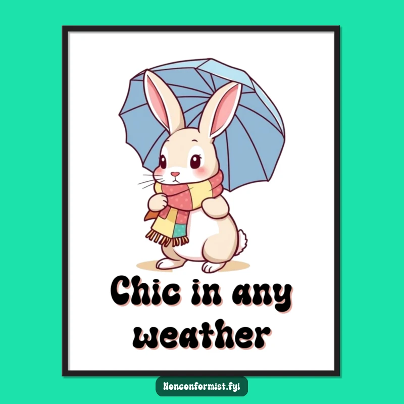 Funny Rabbit Digital Art: Patchwork Scarf Umbrella Charm, Perfect Funny Gift for Walls