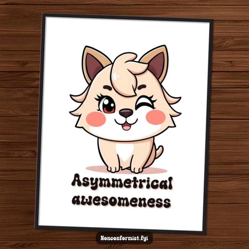 Funny Digital Art Print of a cheerful animal winking mischievously with an asymmetrical haircut. A stylish and funny gift.