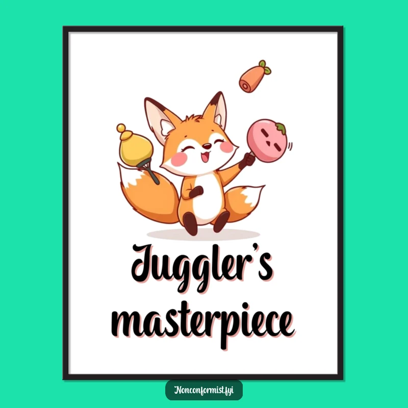 Funny Fox Digital Art: Juggling Act Printable, Instant Gift!