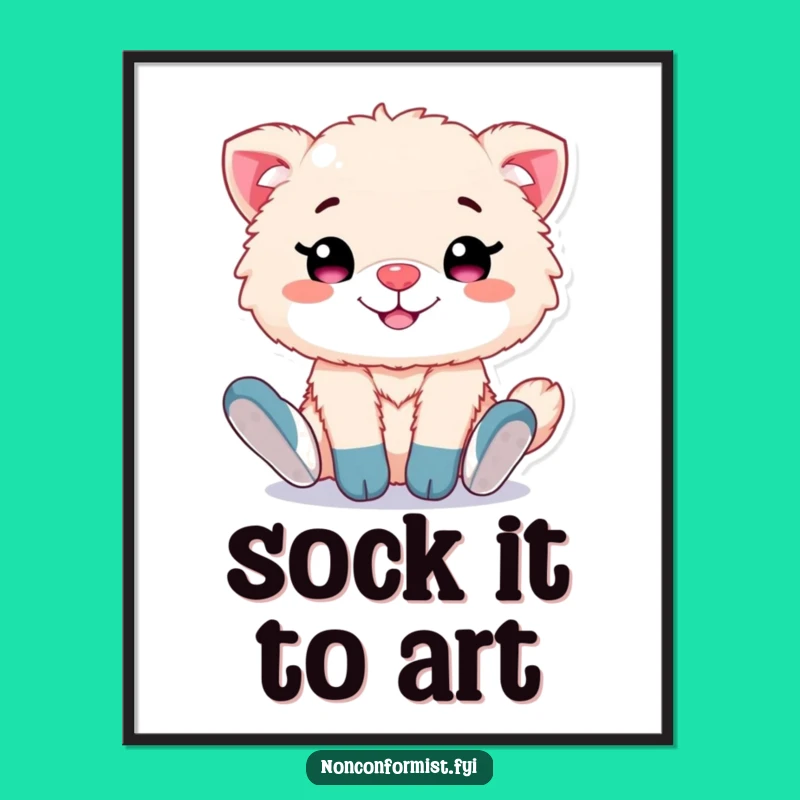 Funny Mismatched Socks Animal Digital Art: Fluffy Character Decor