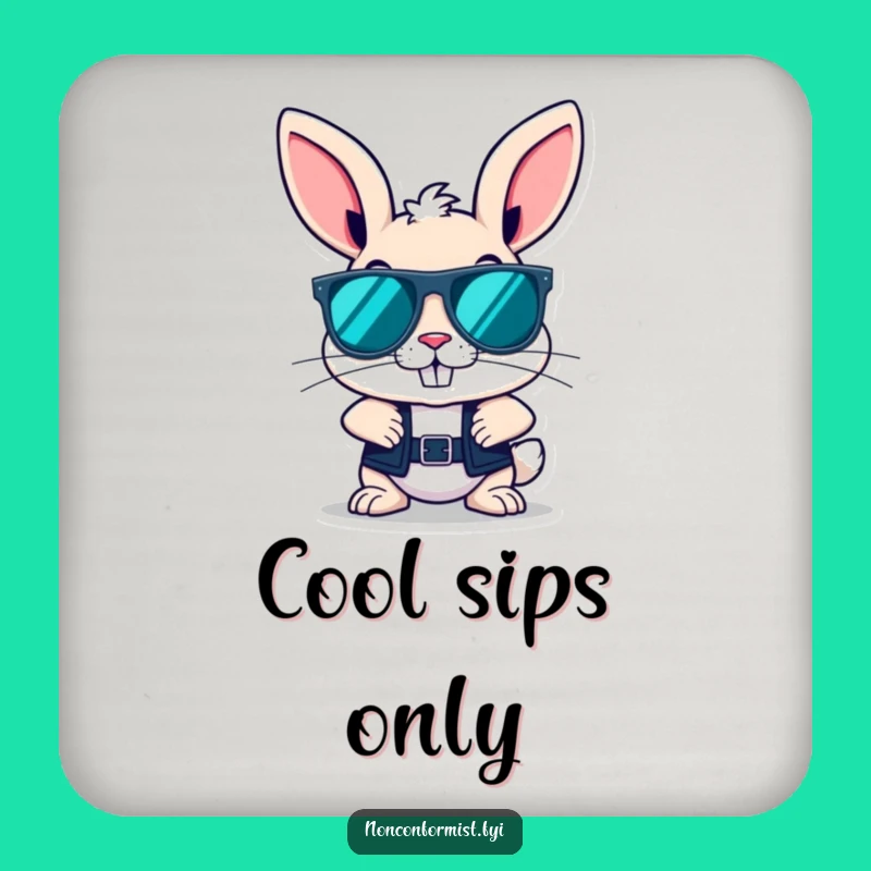 Funny Bunny Sunglasses Coasters: Rebellious Character Set for Table Protection