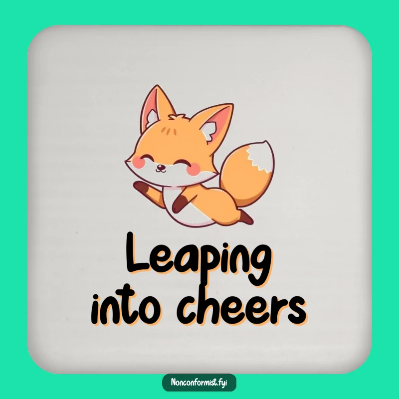 Funny Leaping Fox Coaster: Sip with Joyful Defiance!