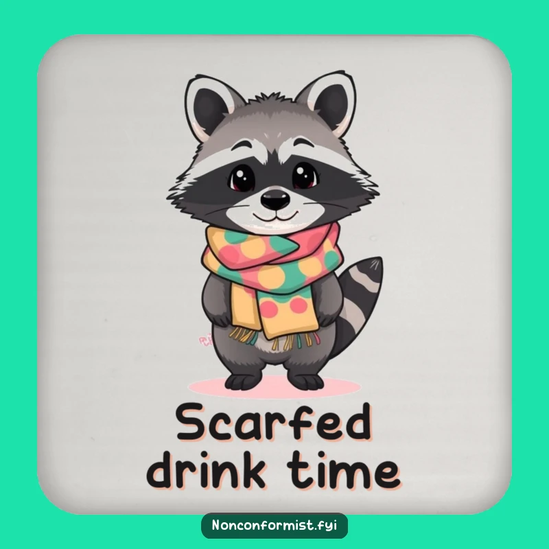 Funny Raccoon Scarf Coaster: Curious Tilt Protection, Gift