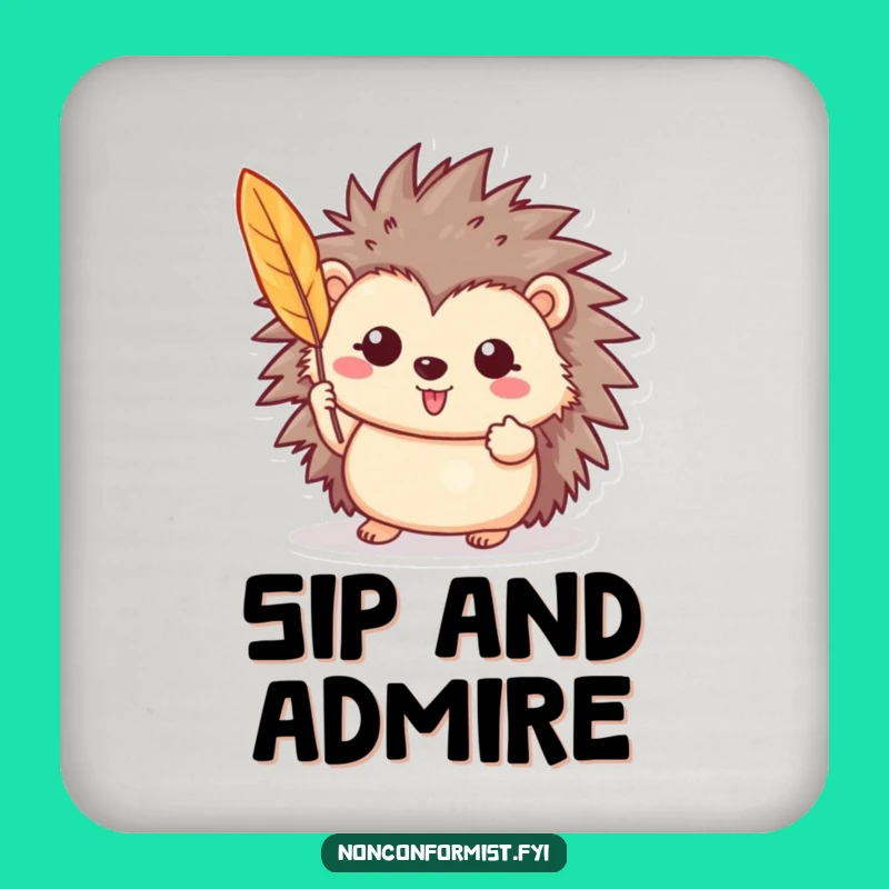 Funny Hedgehog Coaster: Feather Character Protection, Humorous Nature Gift