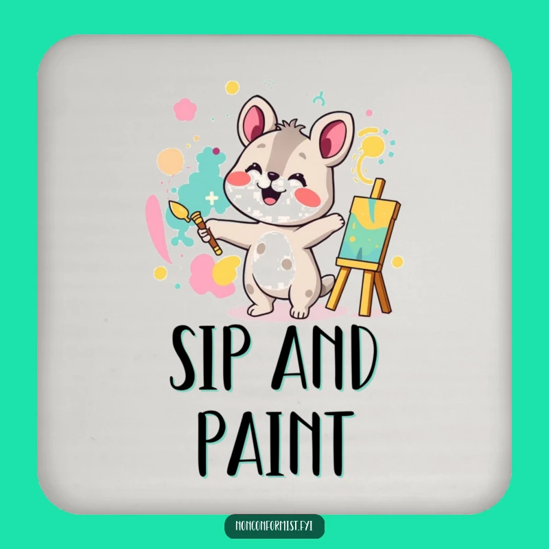 Funny Creative Animal Painting Coaster: Joyful Artist Drink Protection