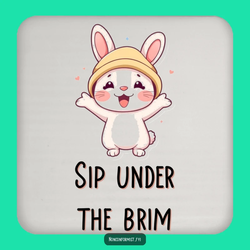 Funny Rabbit Coaster: Bear Hat Character Protection, Humorous Table Gift