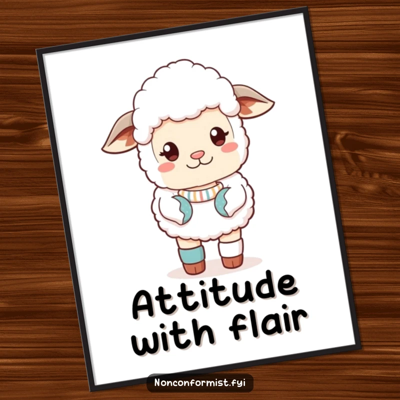 Funny Poster of a cute sheep striking a sassy pose, complete with mismatched socks, adding a touch of humor.