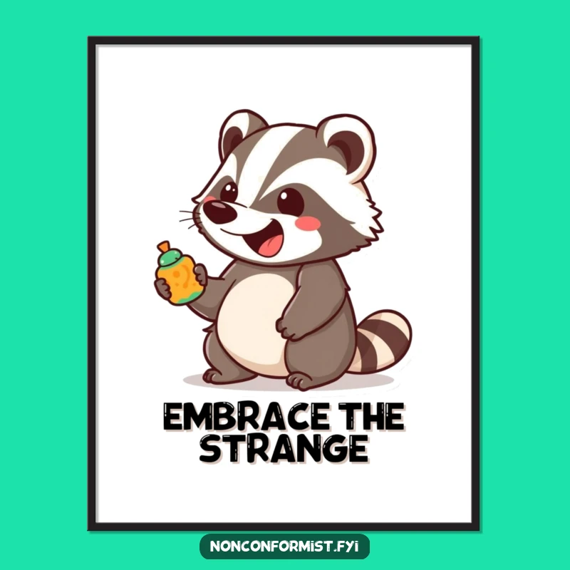 Funny Badger Object Poster: Unique Excited Art for a Joyful Space