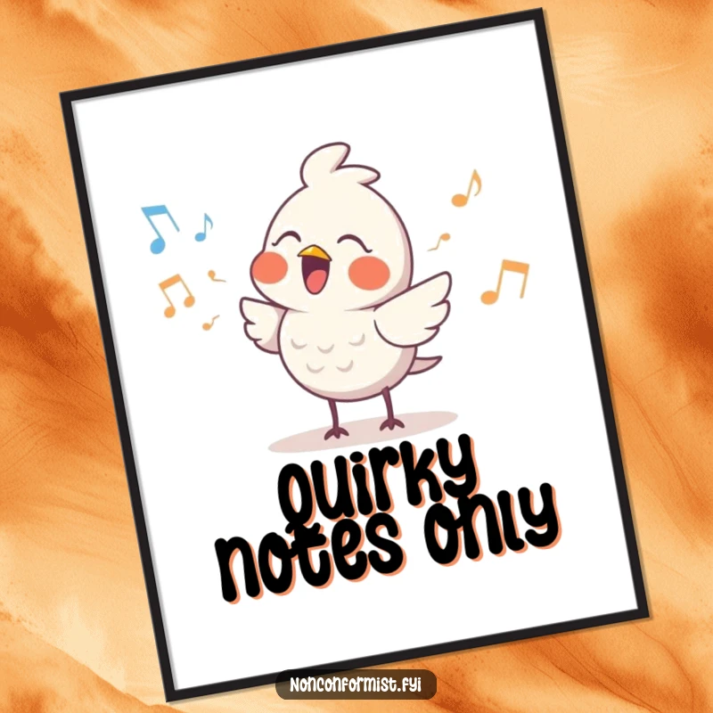 Funny Cute Bird Poster: A small bird character sings a song with a unique, quirky rhythm, showcasing musical talent in a humorous way.