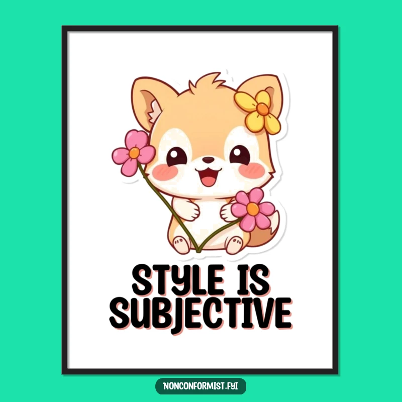 Funny Flower Faux Pas Poster: Charming Animal Character Art, Quirky Wall Decor