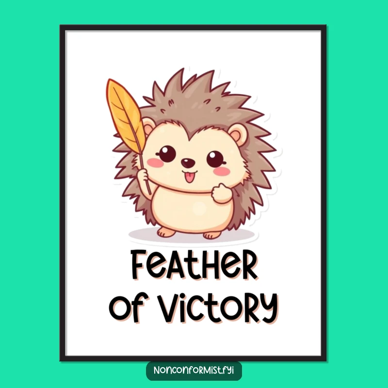 Funny Hedgehog Feather Poster: Proud Character Art, Whimsical Nature Decor Gift